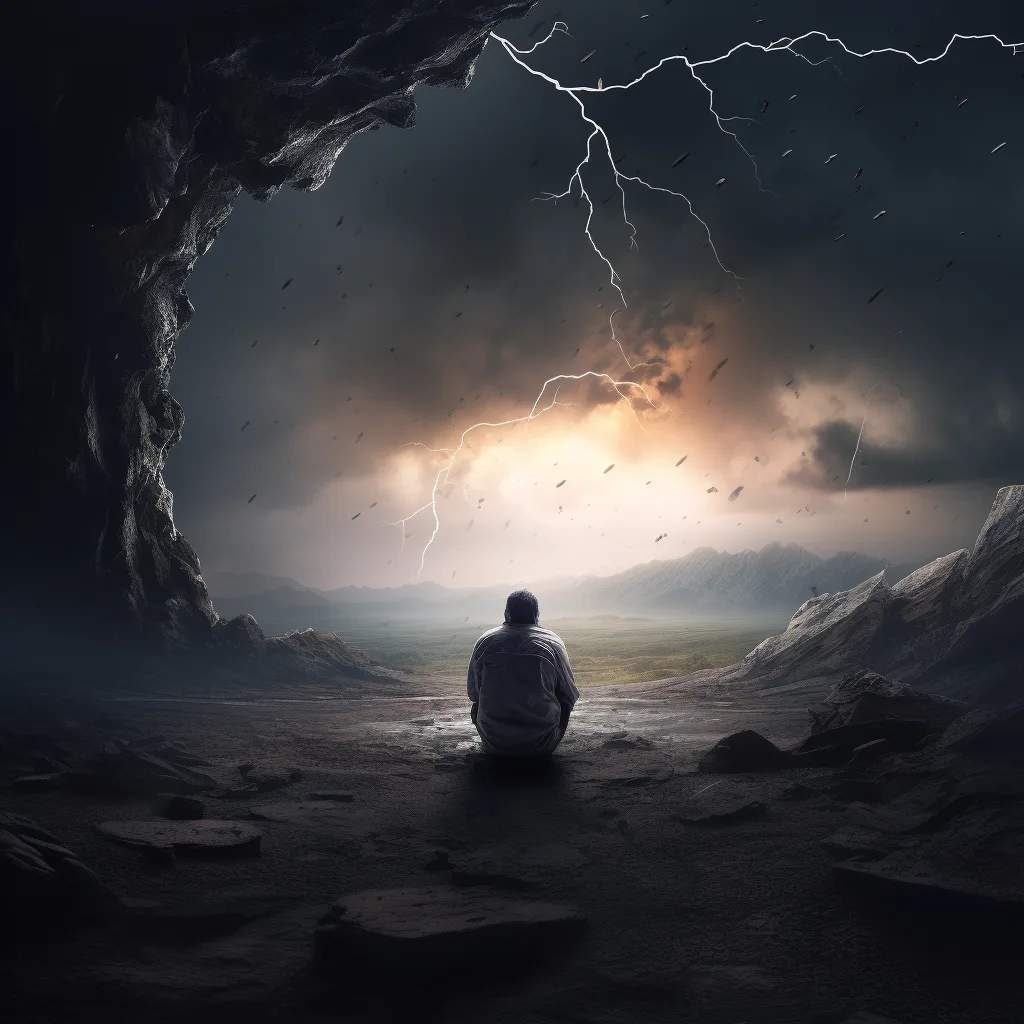 A lone traveller resting amid the barren expanse