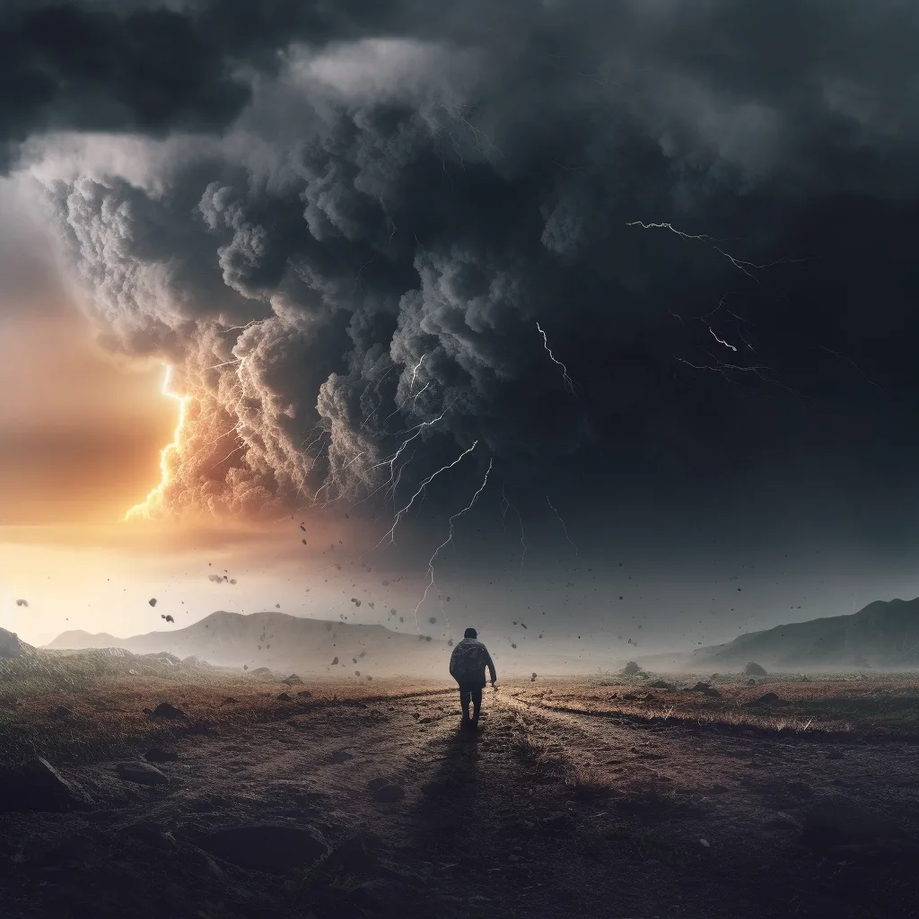 The traveller walking on through thunder and rain